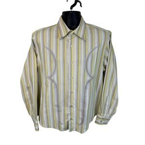 Gene Meyer Striped Tribal Graphic Button Up Dress Shirt Longsleeve Size Large